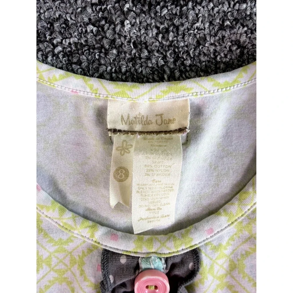Matilda Jane A-Line Dress Kids 8 White Green Floral Pleated Cotton Round Neck
